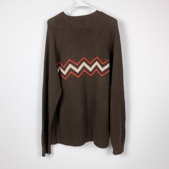 Y2K Old Navy Zig Zag Stripe Lambs Wool Blend Brown Orange Sweater Mens XL New - Picture 7 of 7